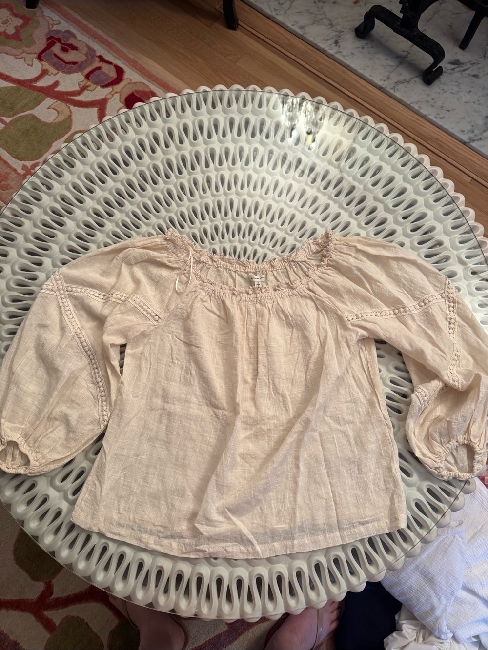 Max Studio Light Cream Off-Shoulder Gauze Top